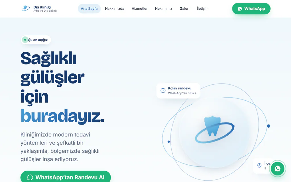 Diş Kliniği konsept sitesinin ekran görüntüsü