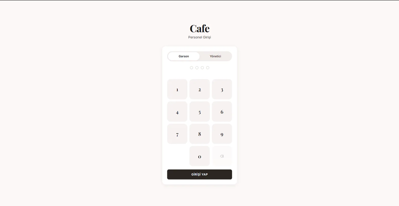 Staff sign-in — waiter PIN pad