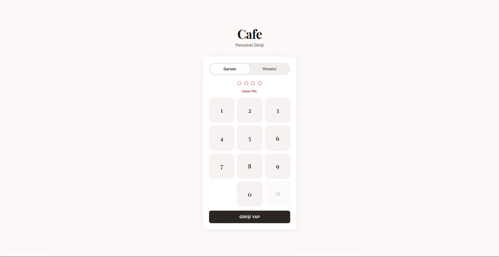 Wrong PIN — login error