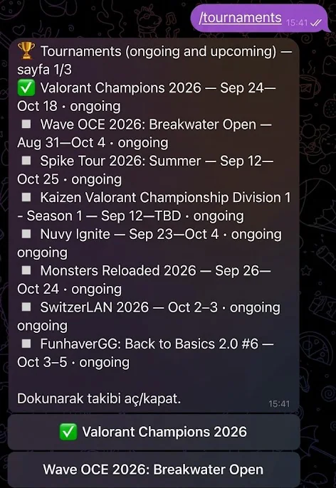 The tournament list: follow with one tap