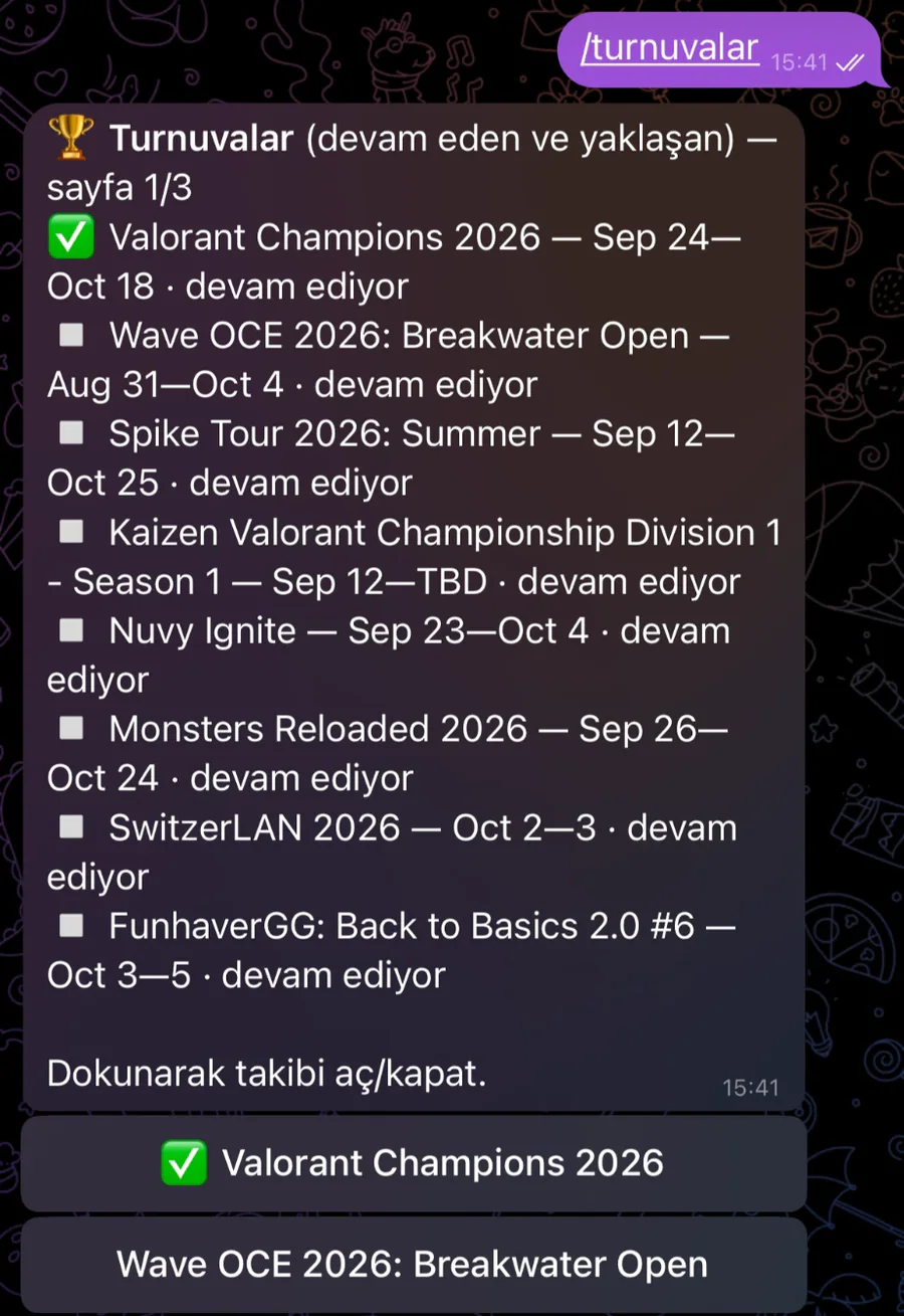 /turnuvalar: tek dokunuşla takip