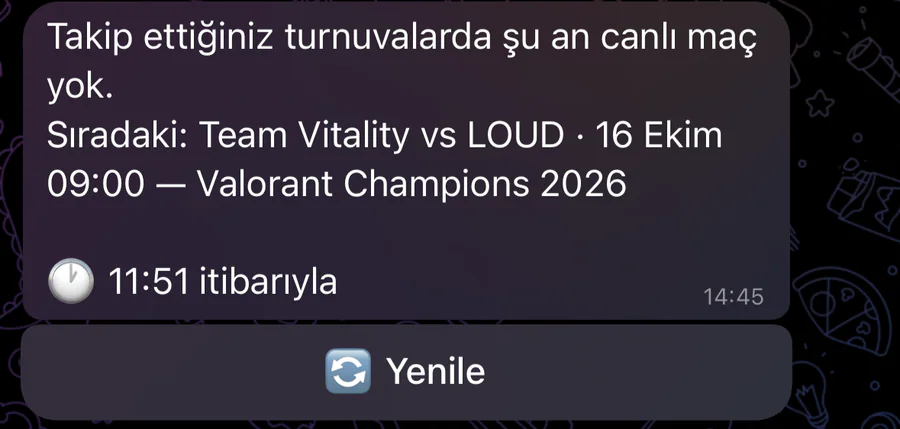 /canli: canlı maç yokken